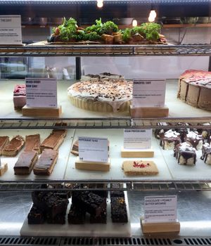 Lots of raw rsf, gf, df slices and cakes  at Well + Good in Auckland
