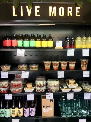 Lots of delicious salads, buddha bowls and and chia pots  at Well + Good in Auckland