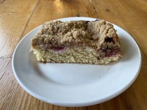 Strawberry cream crumb cakee  at Mud Pie Vegan Bakery and Coffee in Mission