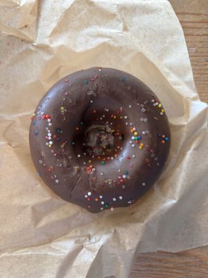 mini vanilla chocolate donut!  at Mud Pie Vegan Bakery and Coffee in Mission