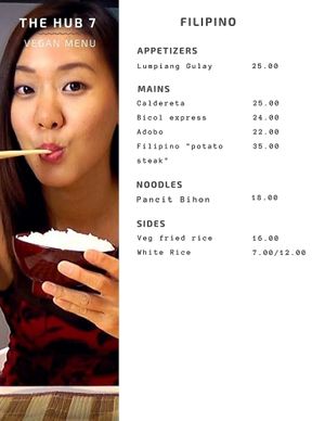 Filipino Vegan menu at The Hub 7 in Dubai