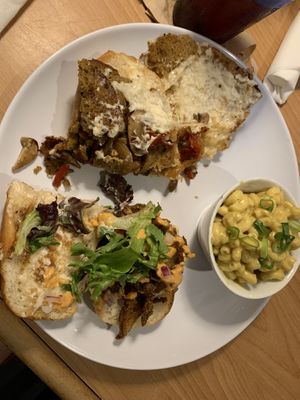 On top is the seitan steak, bottom left is the oyster mushroom and obviously bottom right is the Mac and cheese  at The Bark in Tallahassee