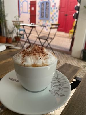Almond milk cappuccino  at Armazem Integral in Portimao