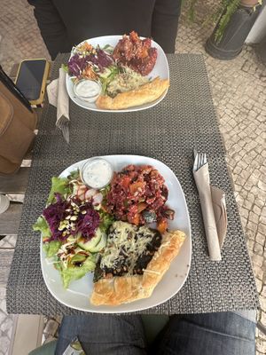 Leek & mushroom tart & salad   at Armazem Integral in Portimao
