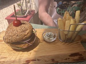 Chickpea burger  at Armazem Integral in Portimao