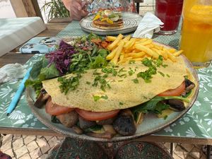 mushroom chickpea 'omelette'  at Armazem Integral in Portimao
