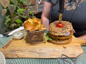 Chickpea burger at Armazem Integral in Portimao