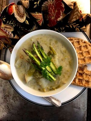 Creamy Asparagus Soup at Farm Fresh Cafe in Brunswick