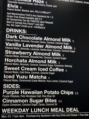 Menu at PBJ.LA in Los Angeles