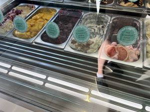 Pink grapefruit, açai and berries, and mango sorbet   at Akation Pastry Boutique in Naxos