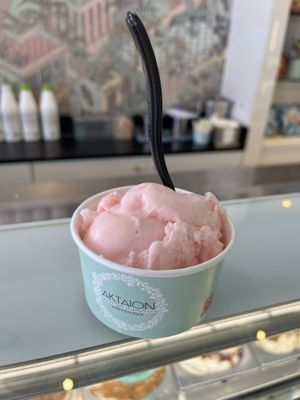 Pink grapefruit sorbet 0% sugar delish!! 3.50  at Akation Pastry Boutique in Naxos