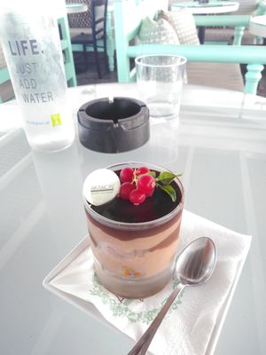 Vegan chici dessert with redfruits,  walnuts,  raisins... 😋 at Akation Pastry Boutique in Naxos