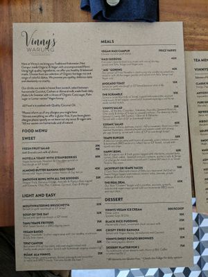 Menu at Vinny's Warung in Canggu