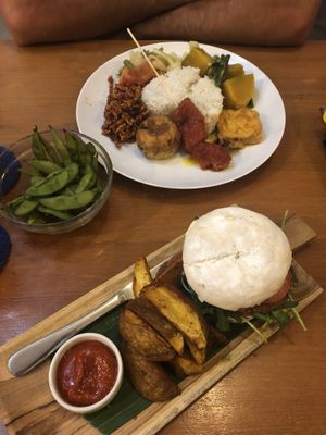 Nasi campur and real deal burger at Vinny's Warung in Canggu