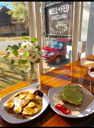 Vegan pancakes ? and avocado GF toast both really yummy  at Well Fed Louisiana in Shreveport