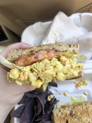 Side view of chickpea salad sandwich at Well Fed Louisiana in Shreveport