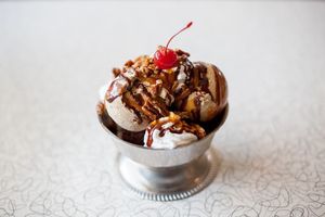 Turtle Ice Cream Sundae at Spiral Diner & Bakery in Denton