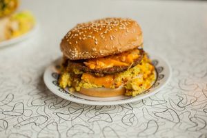 Dang Rhonda Breakfast Burger at Spiral Diner & Bakery in Denton