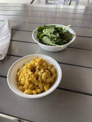 Mac and cheese. We asked for spinach on the side   at Spiral Diner & Bakery in Denton