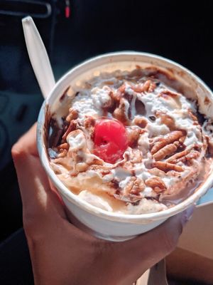 Turtle sundae, came with a brownie. at Spiral Diner & Bakery in Denton