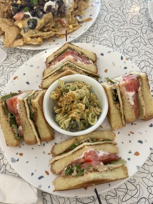 Mitch tofu club with pasta salad  at Spiral Diner & Bakery in Denton