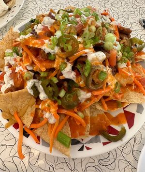Buffalo Chik'n Nachos  at Spiral Diner & Bakery in Denton