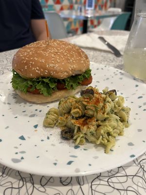 Texas hot chikn and pasta salad  at Spiral Diner & Bakery in Denton