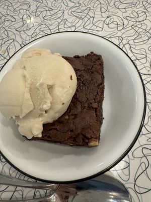 Pecan brownie with vanilla ice creamm  at Spiral Diner & Bakery in Denton