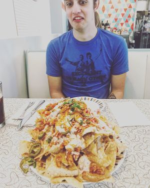 Buffalo chick’n nachos! at Spiral Diner & Bakery in Denton