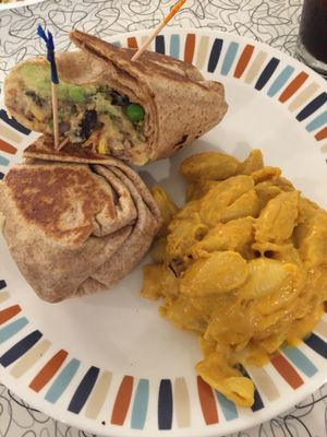Hot Hummus Wrap with Mac N Cheese at Spiral Diner & Bakery in Denton