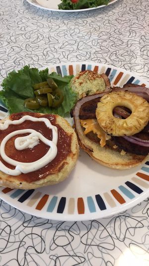 Big Kahuna Burger with Potato Salad at Spiral Diner & Bakery in Denton