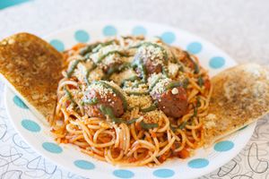 Sketti & Meatballs at Spiral Diner & Bakery in Denton