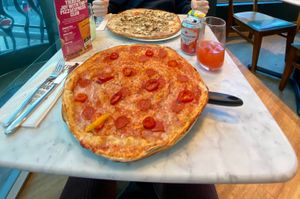 vegan american hot and vegan mushroom pizza at Pizza Express  - Bullring in Birmingham