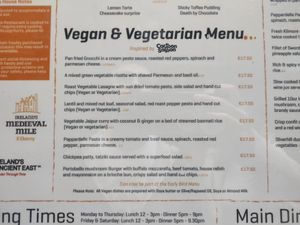 Vegan and vegetarian Menu at Petronella in Kilkenny