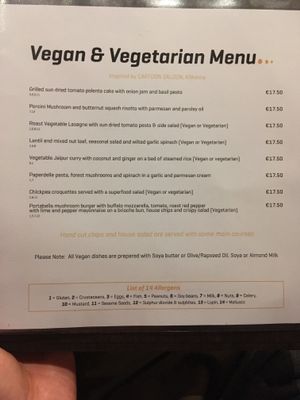 Veg menu as of July 2018  at Petronella in Kilkenny