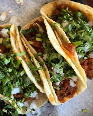 Soy Chorizo tacos with cilantro & onion at Totopos Mexican Restaurant in Naperville