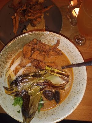 Vegan Fried Mushroom Tantanmen at Le Bec Jaune in Morzine