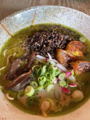 Walnut and lentil ramen   at Le Bec Jaune in Morzine