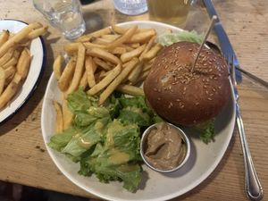 Vegan burger with vegan black garlic mayo   at Le Bec Jaune in Morzine
