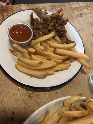 Kids fried mushroom with homemade sweet sauce  at Le Bec Jaune in Morzine
