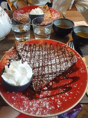 Galette sarrasin chocolat noir, crème de marron chantilly végétale at La Crêperie des Alpes in Aix-les-bains