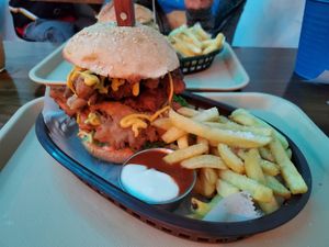 Oyster Chick'n Chipotle Burger at Huacamole Vegan Food in San Pedro