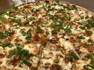 Funghi pizza at Huacamole Vegan Food in San Pedro