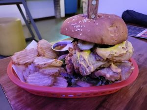 Huge chick'n burger! at Huacamole Vegan Food in San Pedro
