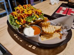 Tacos and fries at Huacamole Vegan Food in San Pedro
