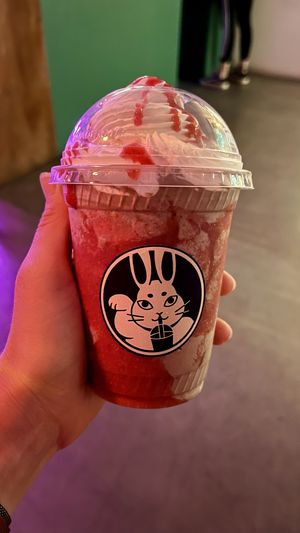 coco love shake with strawberry   at Huacamole Vegan Food in San Pedro