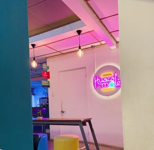 Neon lights   at Huacamole Vegan Food in San Pedro