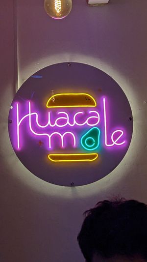 Guacamole sign at Huacamole Vegan Food in San Pedro