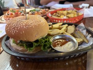 crispy vegan chick’n burger  at Huacamole Vegan Food in San Pedro