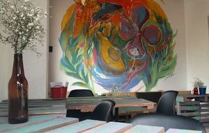 Inside wall at Huacamole Vegan Food in San Pedro